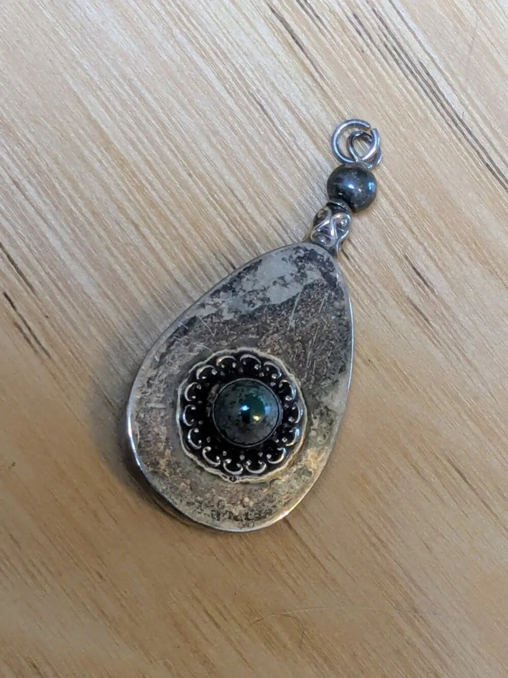 Vintage Mexican Teardrop Pendant Artisan Silver Blue Stone Taxco Style 6.89g